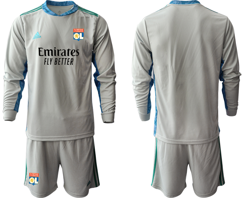 Men 2021 Olympique Lyonnais gray long sleeve goalkeeper soccer jerseys